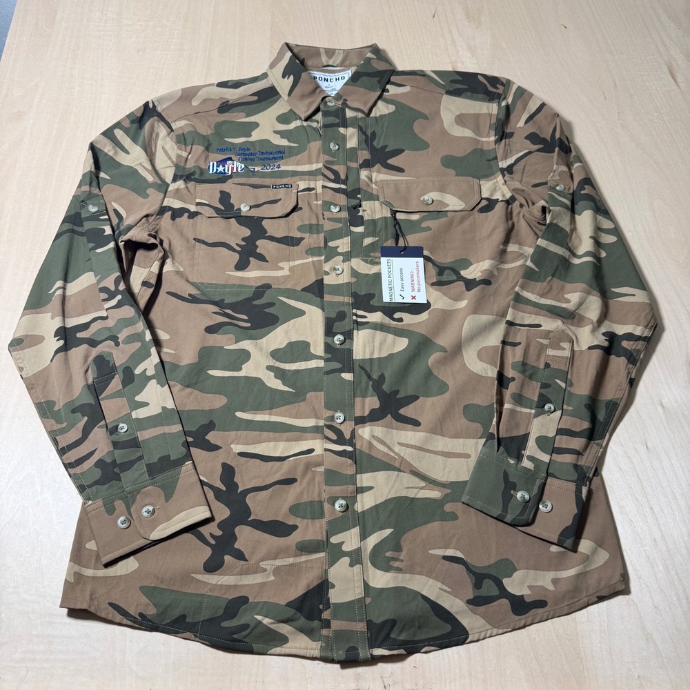 PONCHO Camouflage Shirt Mens Small Magnetic Pockets Fishing Tournament